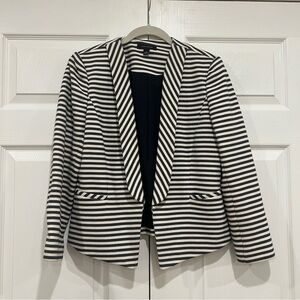 Ann Taylor Navy Stripe Cotton Blend Lined Blazer Jacket Womens Size 6